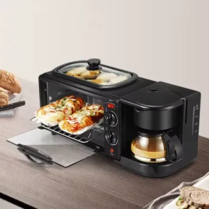 3 In 1 Home Breakfast Maker Coffee Frying Pan Bread -Black