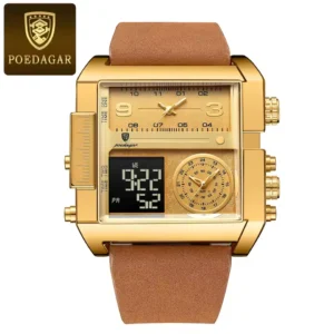 POEDAGAR Luxury Man Wristwatch Rectangle Waterproof Luminous Day Week Men Watch Digital Multifunction Men's Watches Quartz Reloj