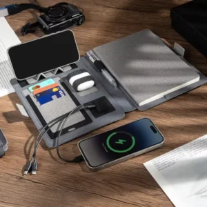Travel & Business Gift Notebook – Wireless Charging, Card Holder & Phone Stand for Men, Students or Colleagues